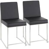 High Back Fuji Dining Chair in Black Leatherette & Brushed Stainless (Set of 2)